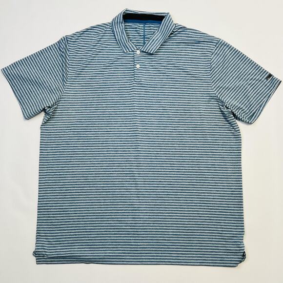 Nike Dri-FIT Polo Shirt Mens XL Blue White Striped Golf Tiger Woods Athletic - Picture 1 of 12